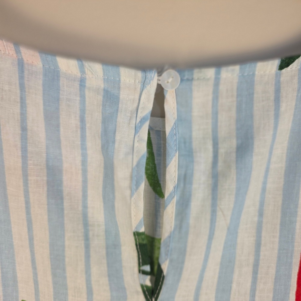 Calypso St Barth Linen Blend Tropical Fruit Stripe Crop Top Blue White‎ Large - Picture 3 of 7